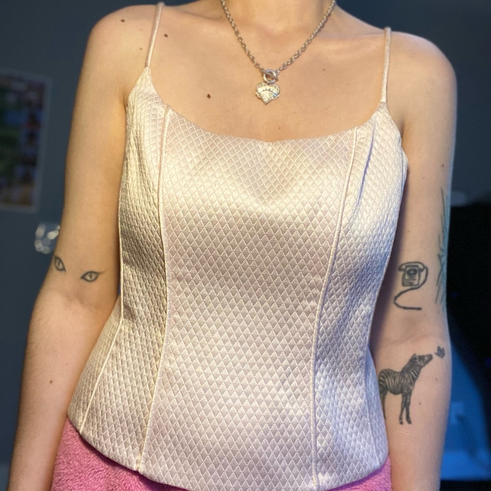 Vintage Elegant Cream Satin Camisole Top - Picture 2 of 5